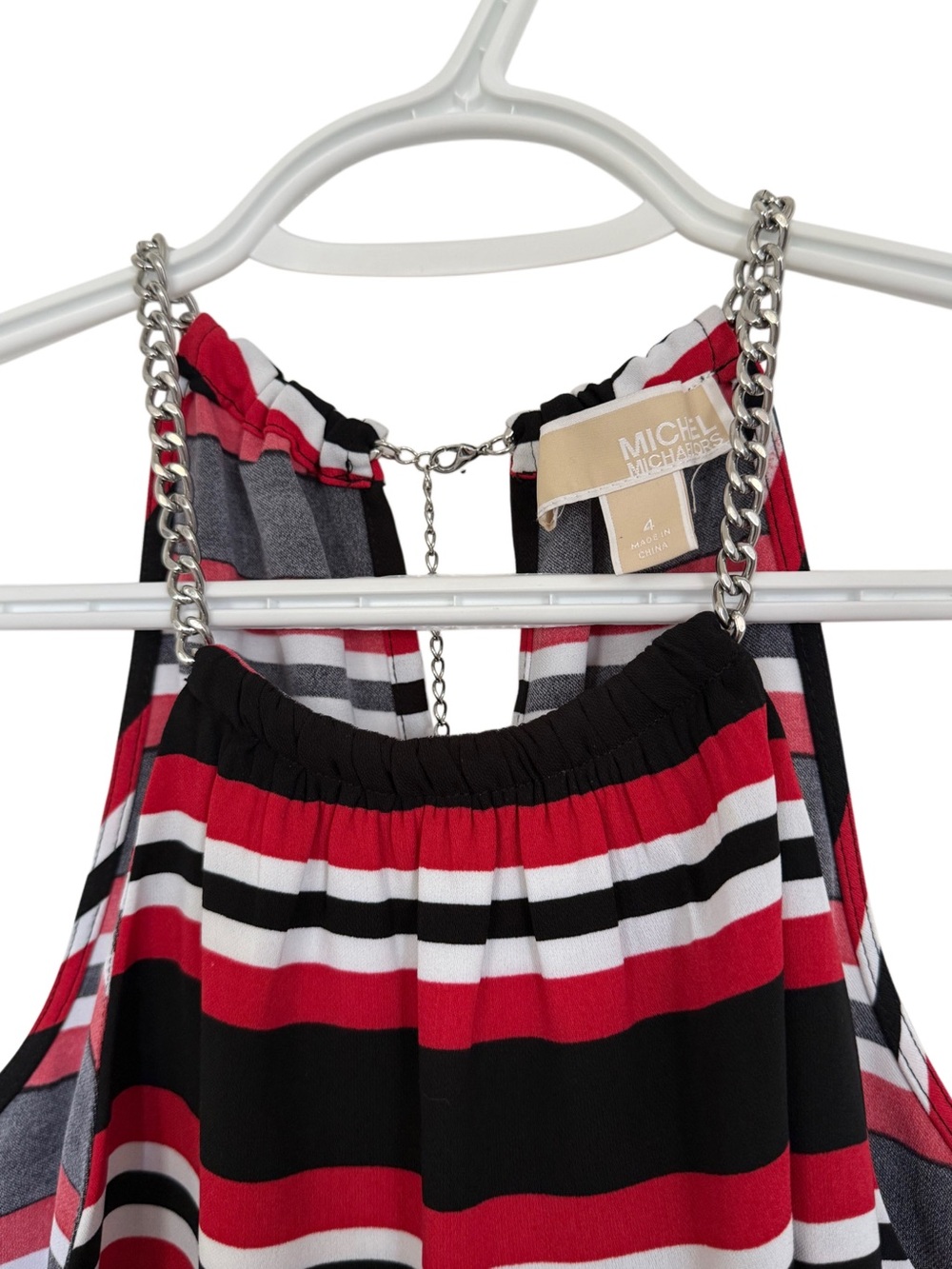 MICHAEL Michael Kors Red Black White Striped Chain-strap Tank Top